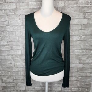 Marine Layer Top Long Sleeve Green Ribbed Knit Scoop Neck Layering Size M